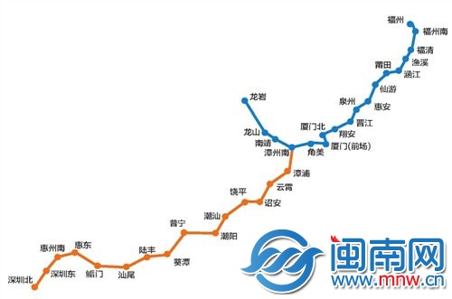 福廈、廈深鐵路線路及站點(diǎn)示意圖