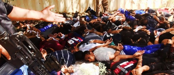 士兵手指被處決的被俘伊拉克安全部隊(duì)士兵。